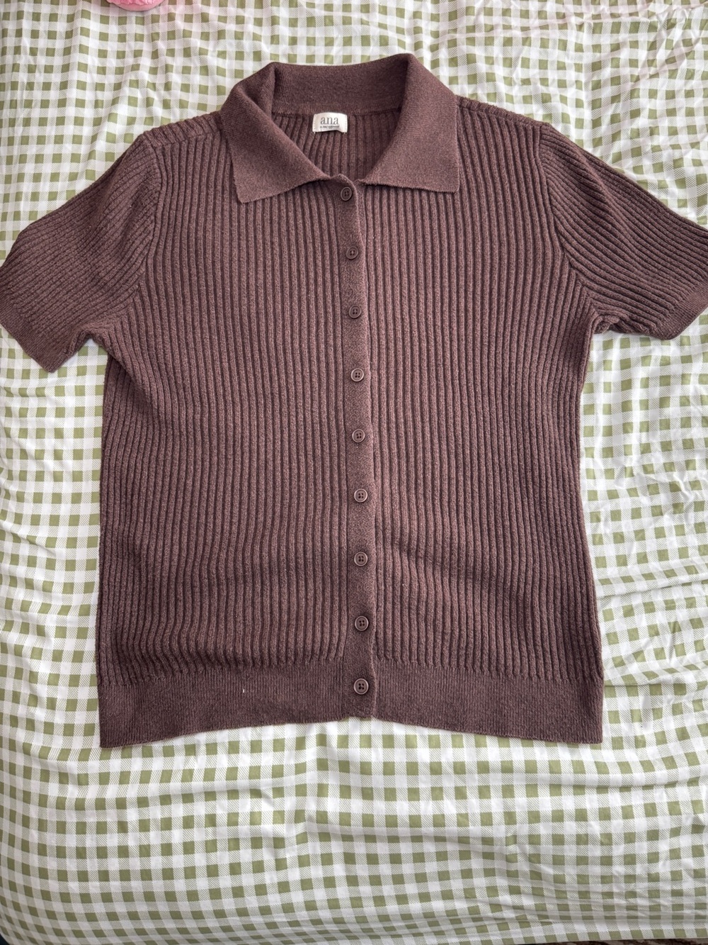 Ana brown button down short sleeve cardigan